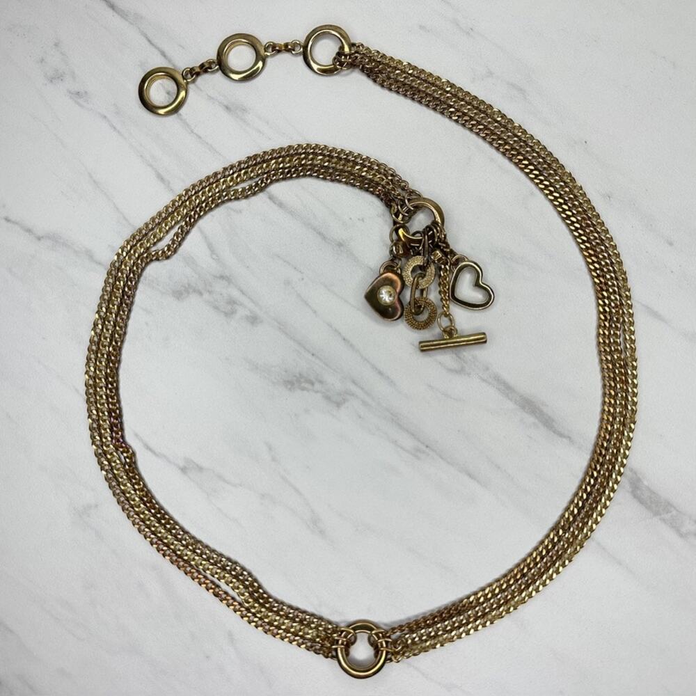 Rhinestone Heart Charm Toggle Gold Chain Belt Large (L/XL) Y2K Statement ✨